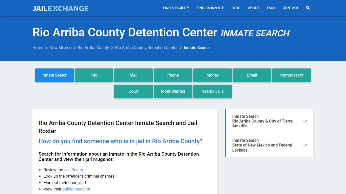 Rio Arriba County Detention Center Inmate Search - Jail Exchange