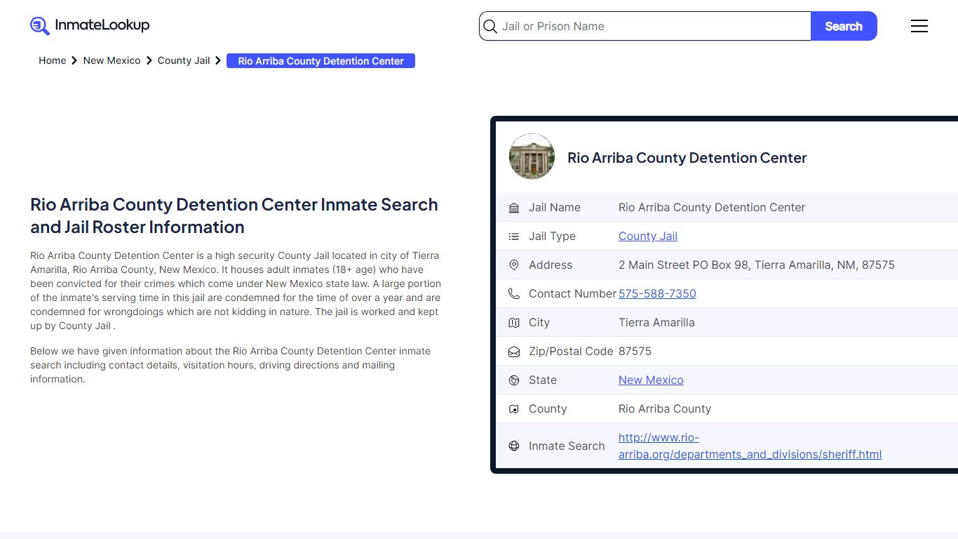 Rio Arriba County Detention Center Inmate Search, Jail ... - Inmate Lookup